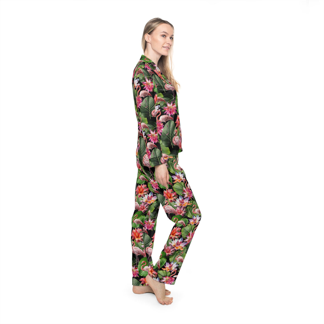 Blushing Flamingo Women's Luxury Satin Pajamas (AOP)