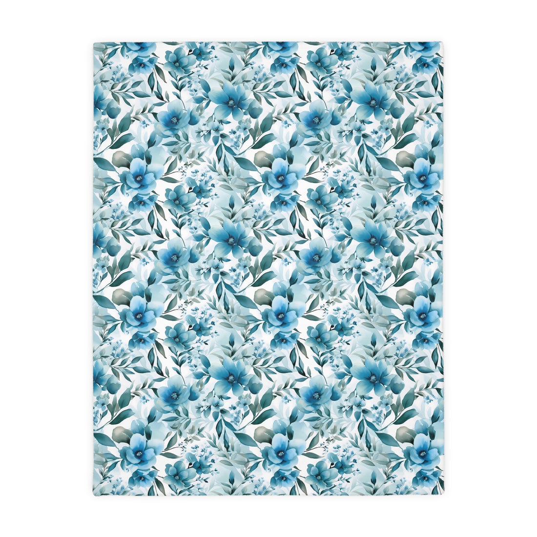 Floral Blue Velveteen Reversible Blanket