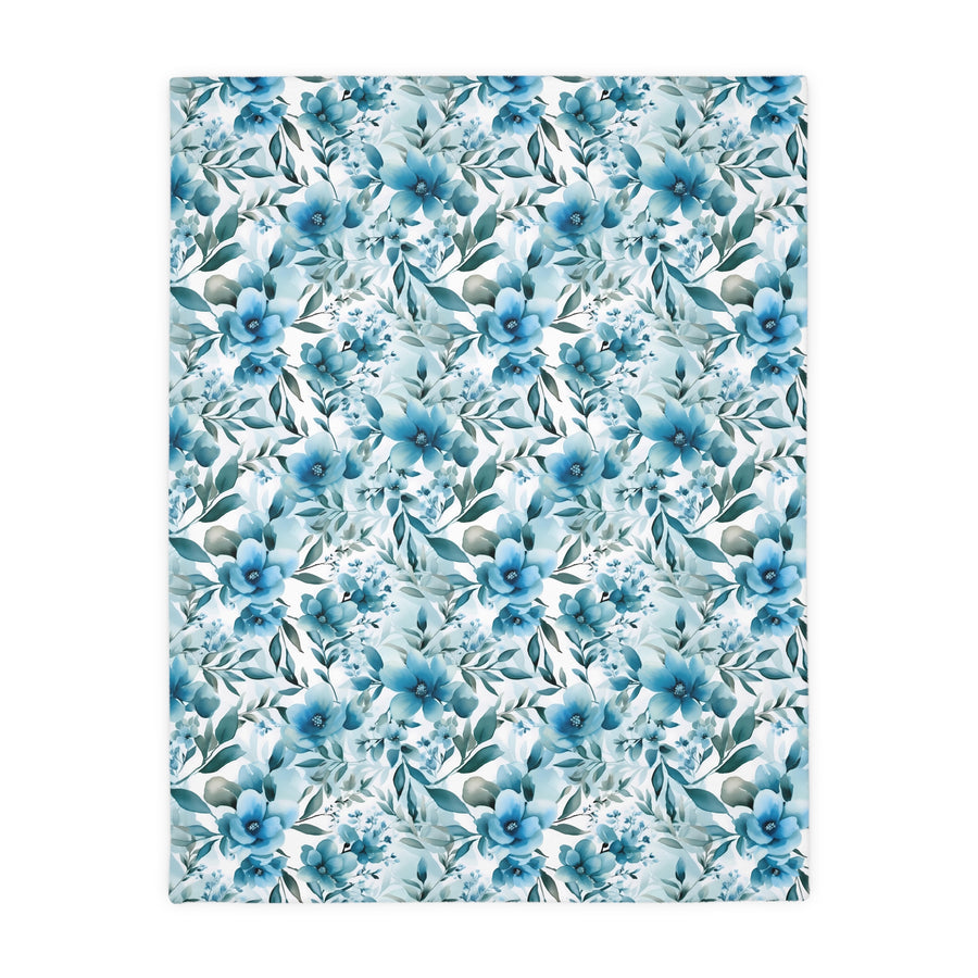 Floral Blue Velveteen Reversible Blanket