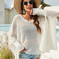 Openwork Slit Long Sleeve Cover-Up