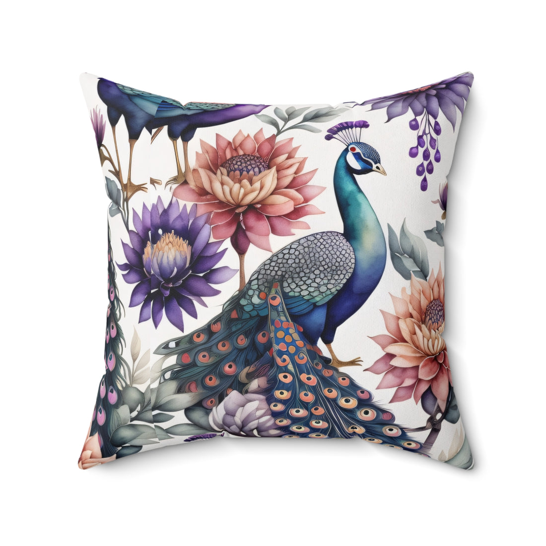 Peacock Elegance Dahlia Throw Pillow Spun Polyester Square Pillow