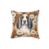 Basset Hound In The Meadow of Autumn Daisies Pillow