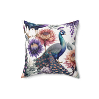 Peacock Elegance Dahlia Throw Pillow Spun Polyester Square Pillow