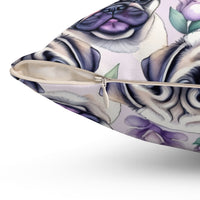 Lilac Pug Spun Polyester Square Pillow