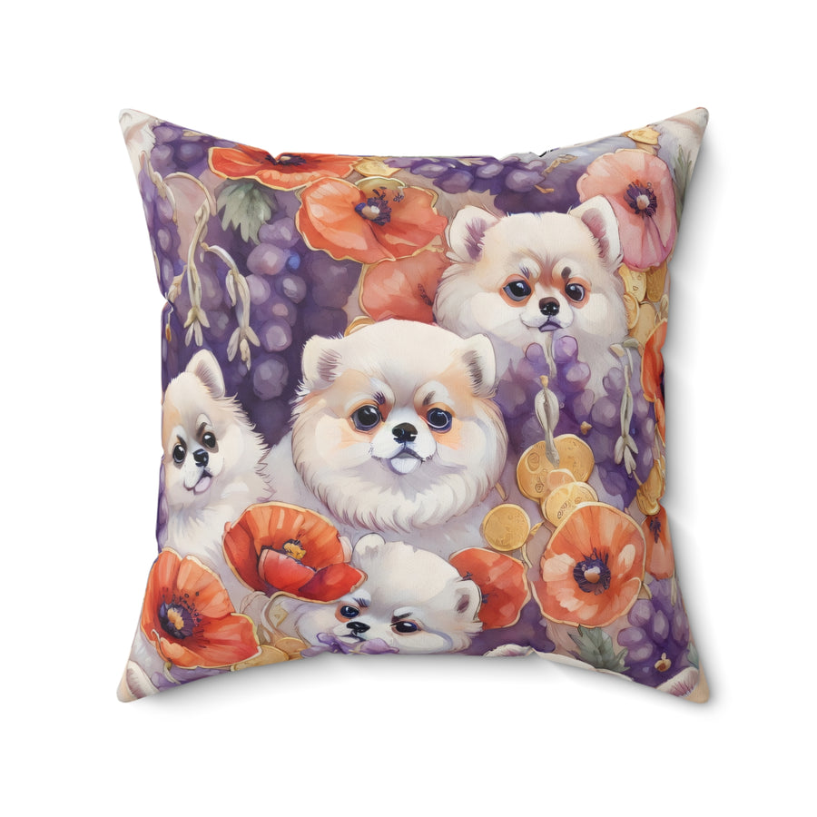 Pompom Puppy Blossom Polyester Square Pillow