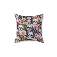 Shih Tzus and Dandelions Spun Polyester Square Throw Pillow