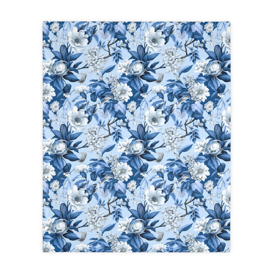 Floral Blue Velveteen Reversible Blanket