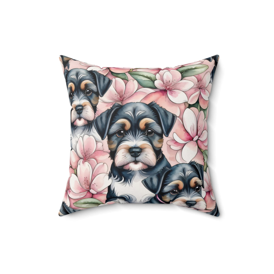 Sakura Schnauzer Magnolia Spun Polyester Square Pillow