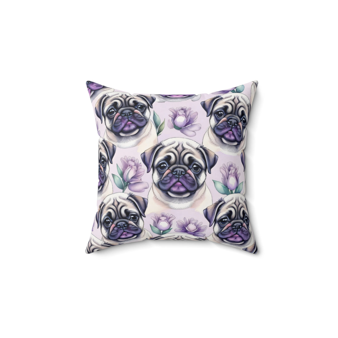 Lilac Pug Spun Polyester Square Pillow