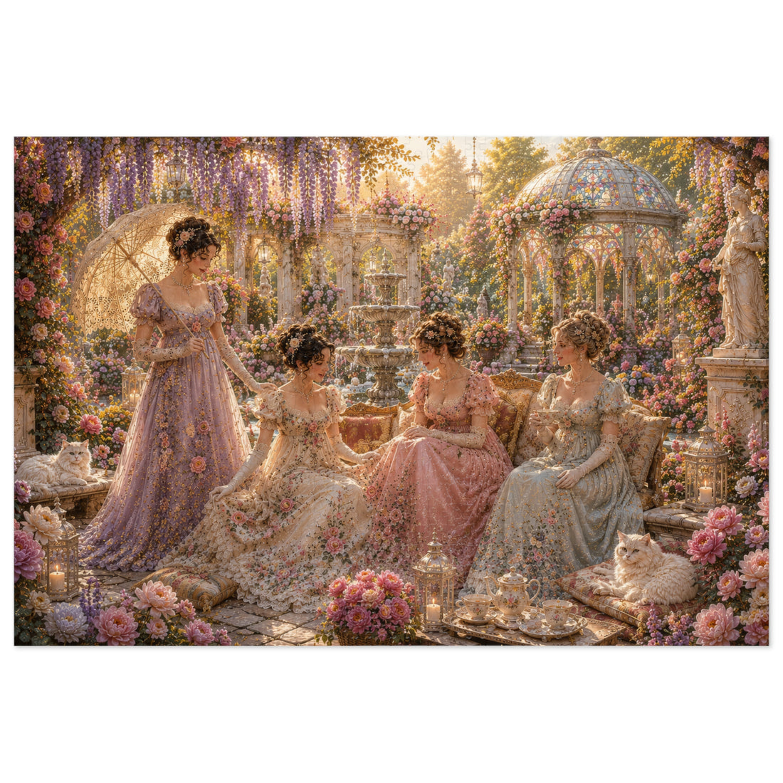 Victorian Ladies in Regency Garden Jigsaw Puzzle with Tin | 1000 Puzzle Pieces
