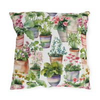 Colorful Flower Planters Patterned Outdoor Pillows