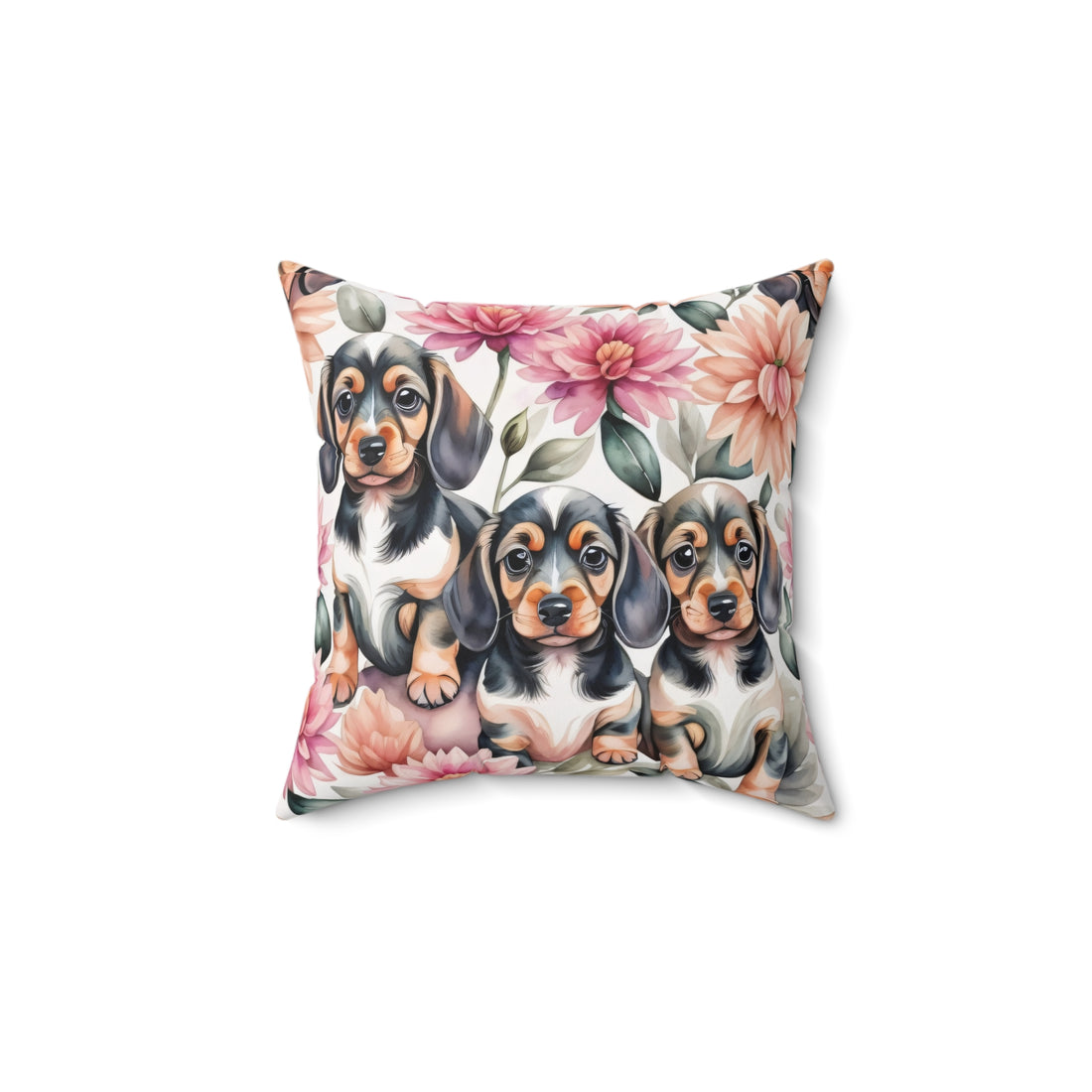 Dahlias and Dachshunds Polyester Square Pillow