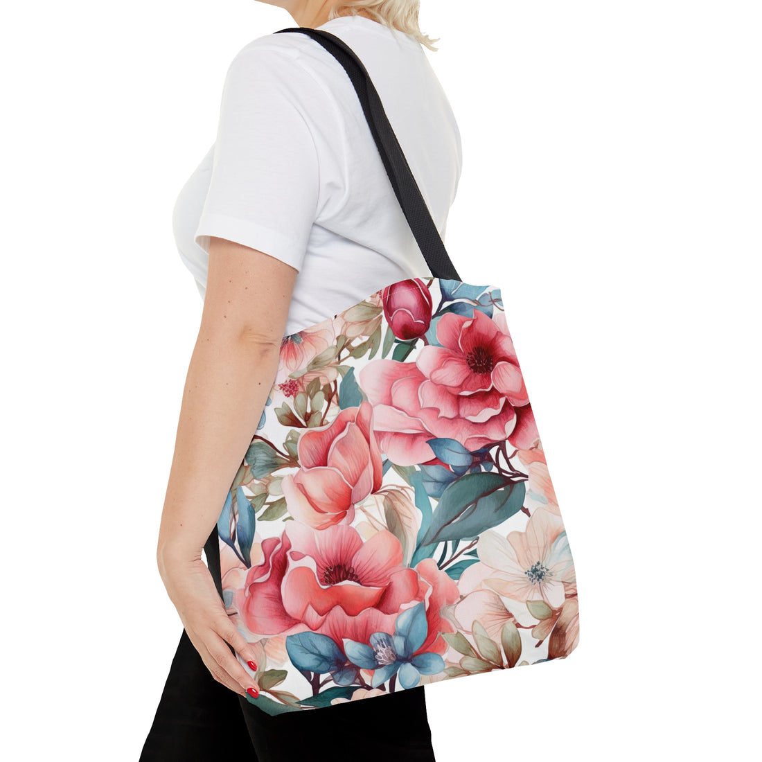 Prim Peach and Rose Floral Tote Bag