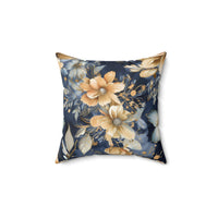 Black and Gold Flower Spun Polyester Square Pillow
