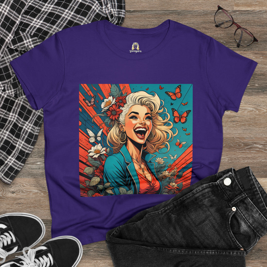 Happiness Laughter and Butterflies Marilyn Women's Midweight Cotton Tee