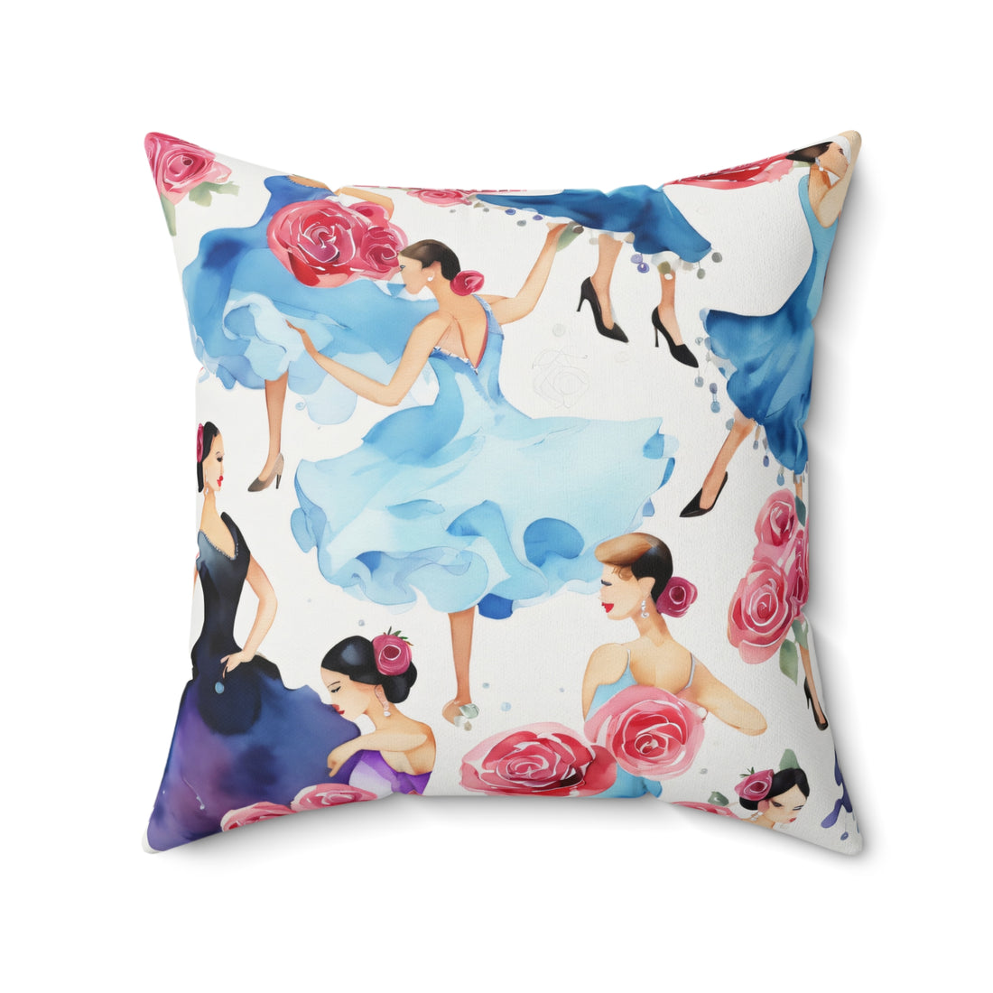 Flamenco Dancer Pillow in Blue and Black with Roses from Yumigara