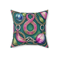 Oriental Remembrance Pink Cloisonné Harmony Spun Polyester Square Pillow with Green Backdrop