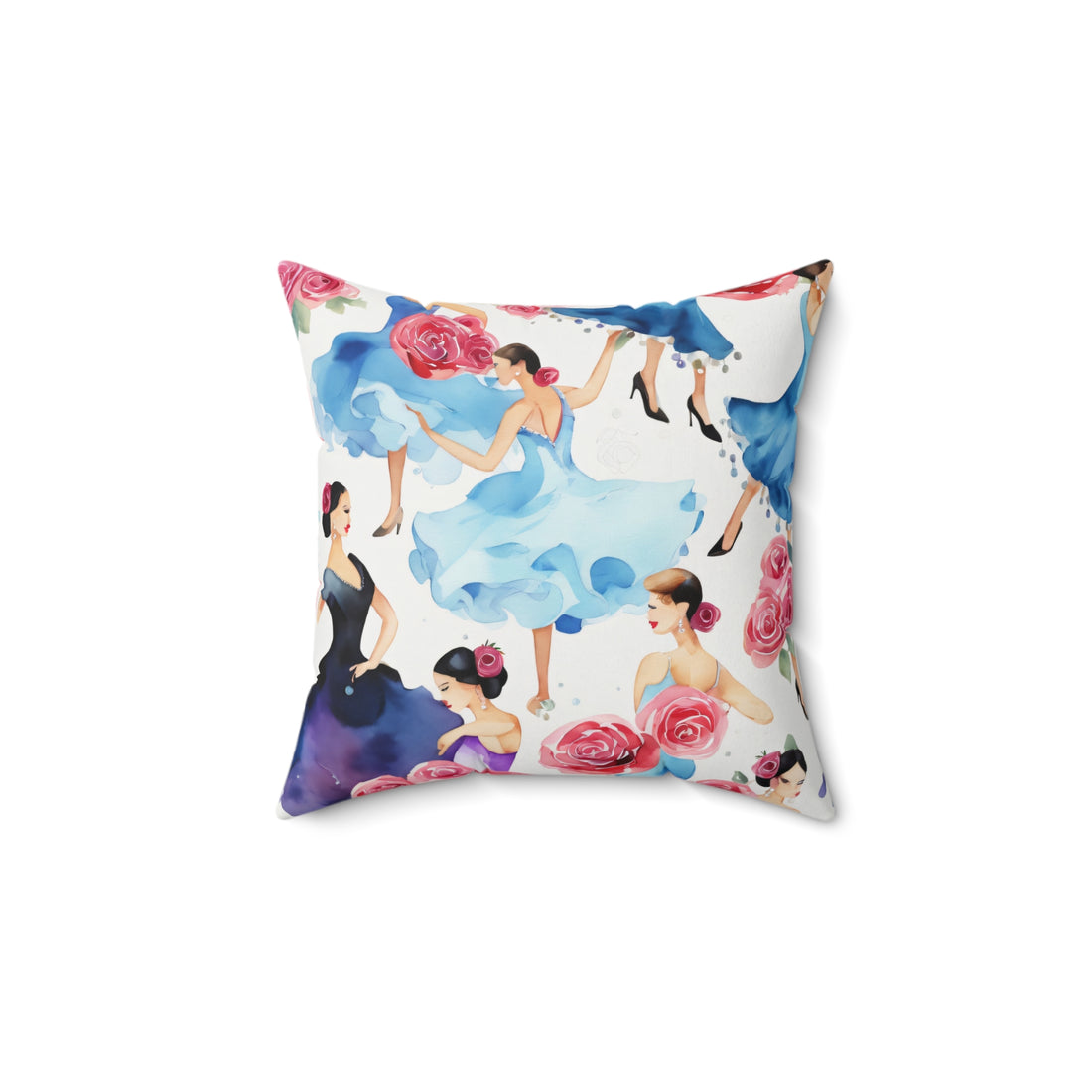 Flamenco Dancer Pillow in Blue and Black with Roses from Yumigara