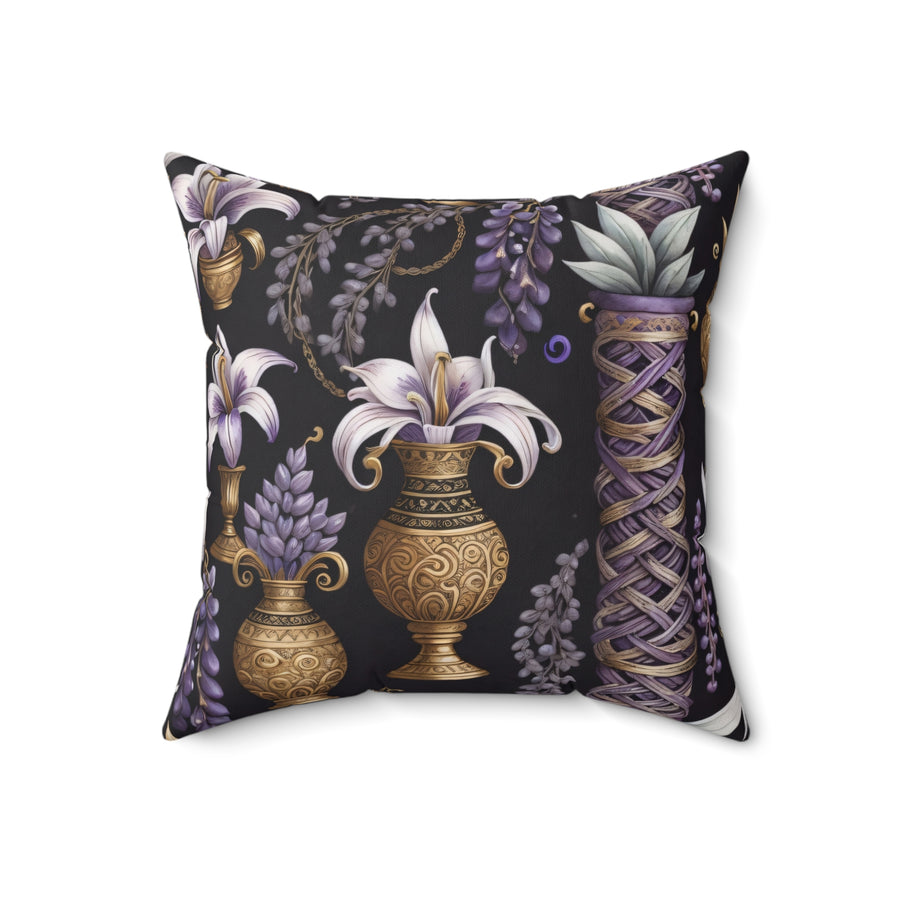 Lila Midnight Flora Spun Polyester Square Pillow
