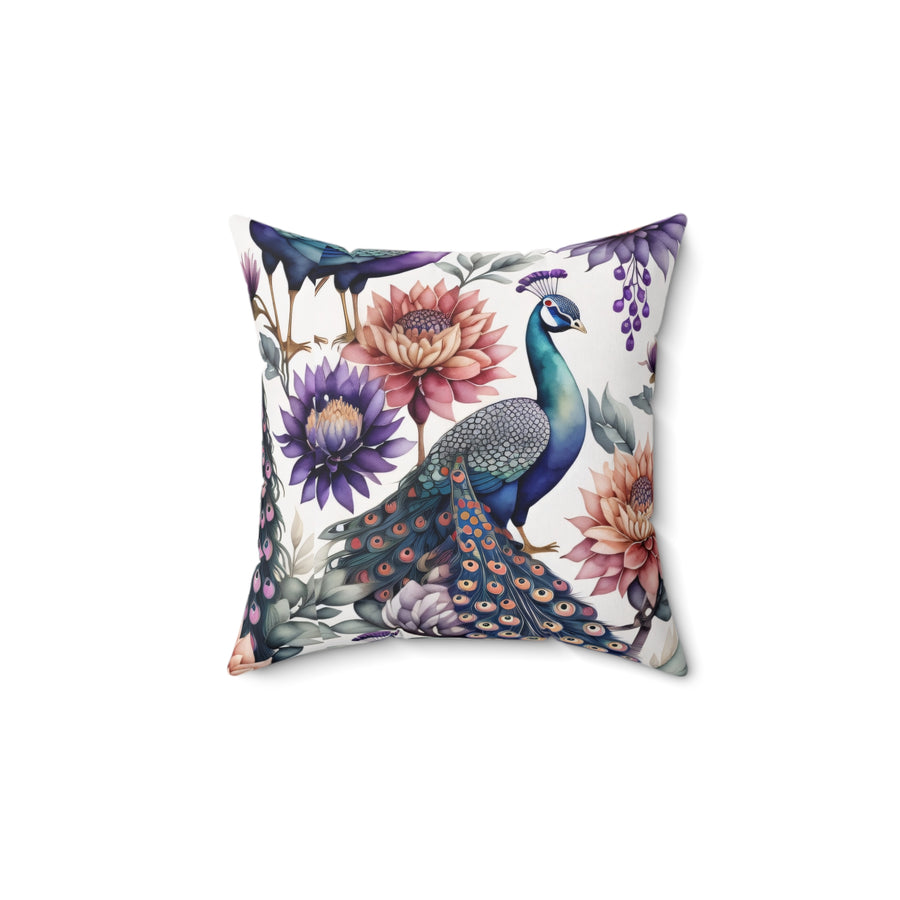 Peacock Elegance Dahlia Throw Pillow Spun Polyester Square Pillow
