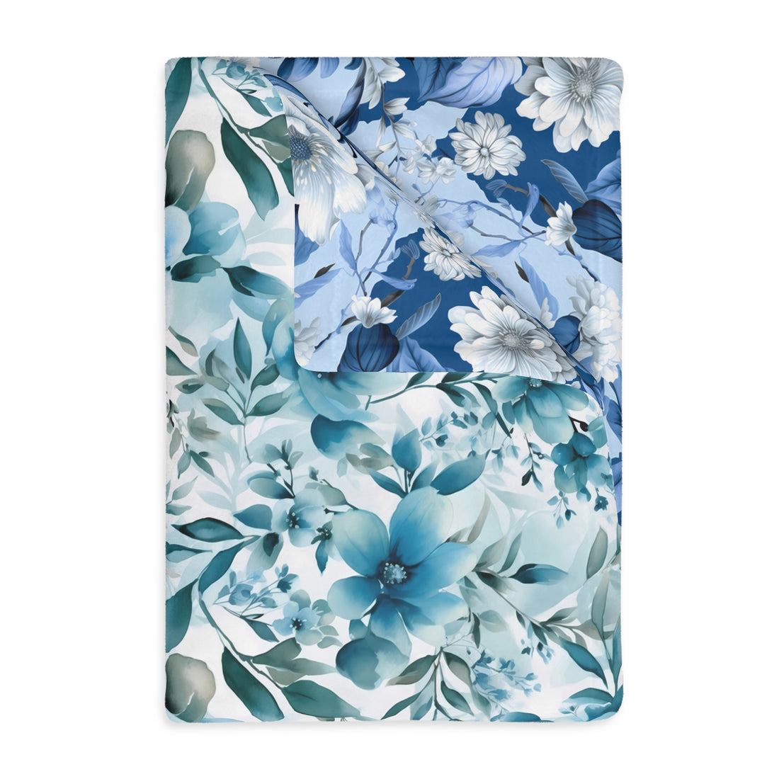 Floral Blue Velveteen Reversible Blanket