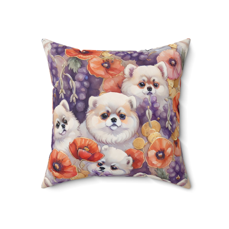 Pompom Puppy Blossom Polyester Square Pillow