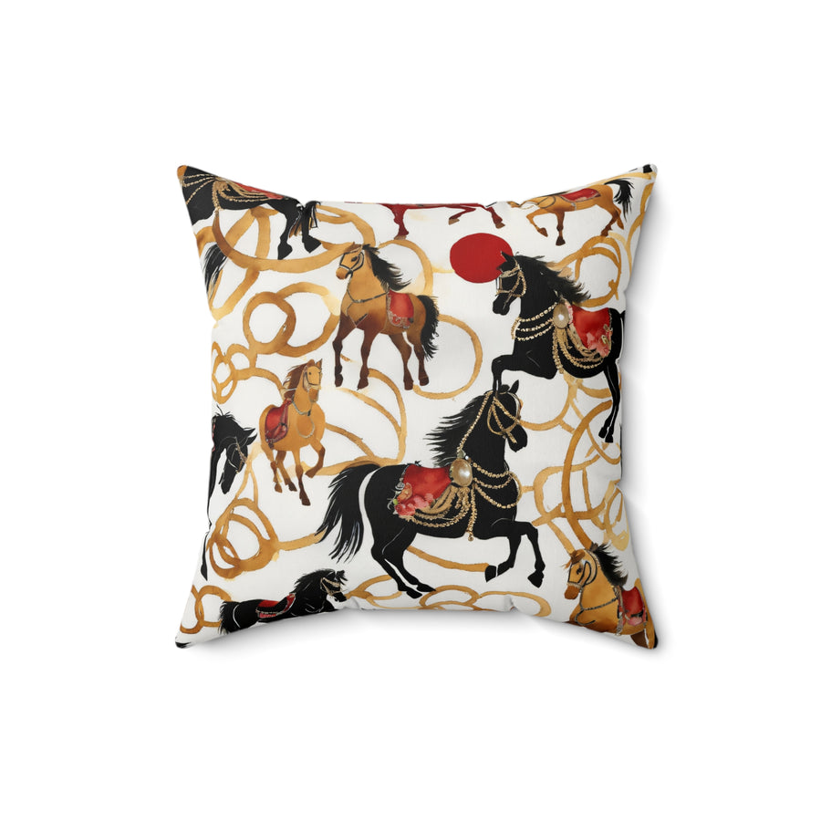 Elegant Designer Inspired Pillow With Horses and Chainlink from Yumigara