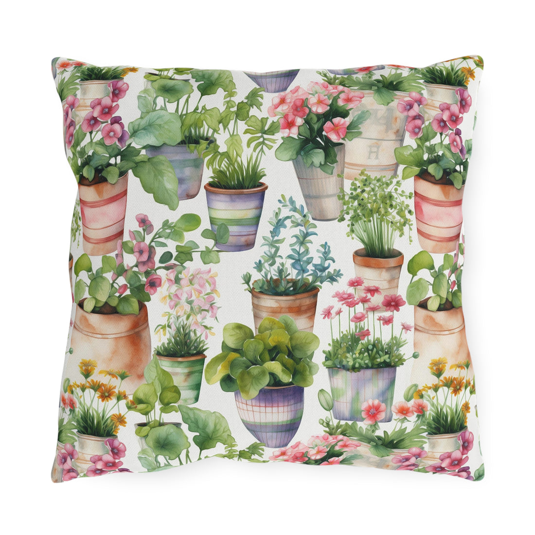 Colorful Flower Planters Patterned Outdoor Pillows