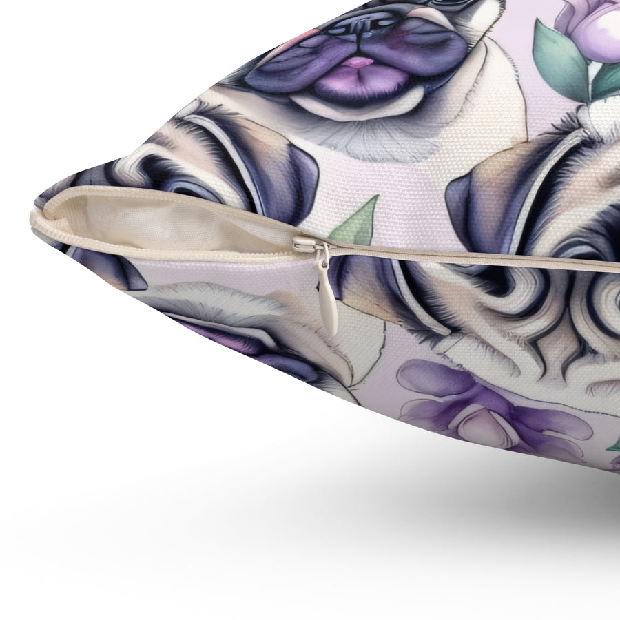 Lilac Pug Spun Polyester Square Pillow