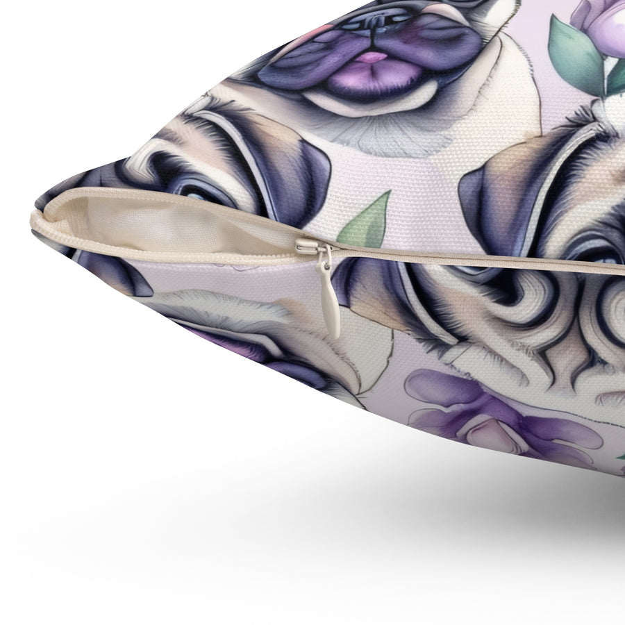 Lilac Pug Spun Polyester Square Pillow