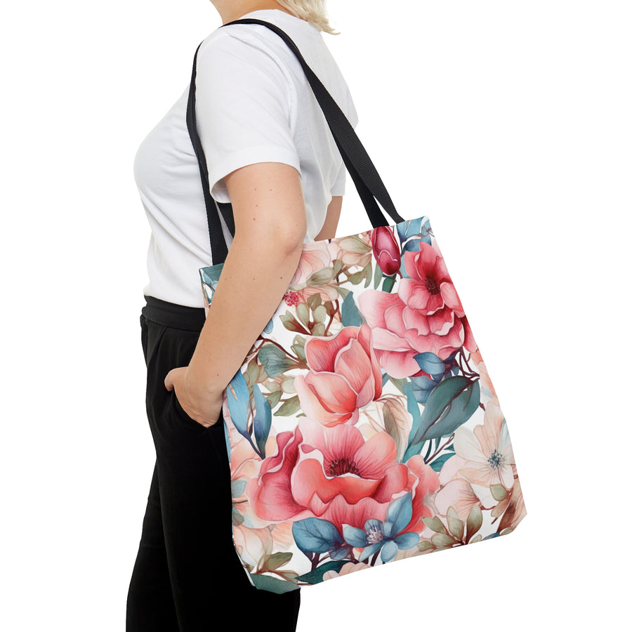Prim Peach and Rose Floral Tote Bag