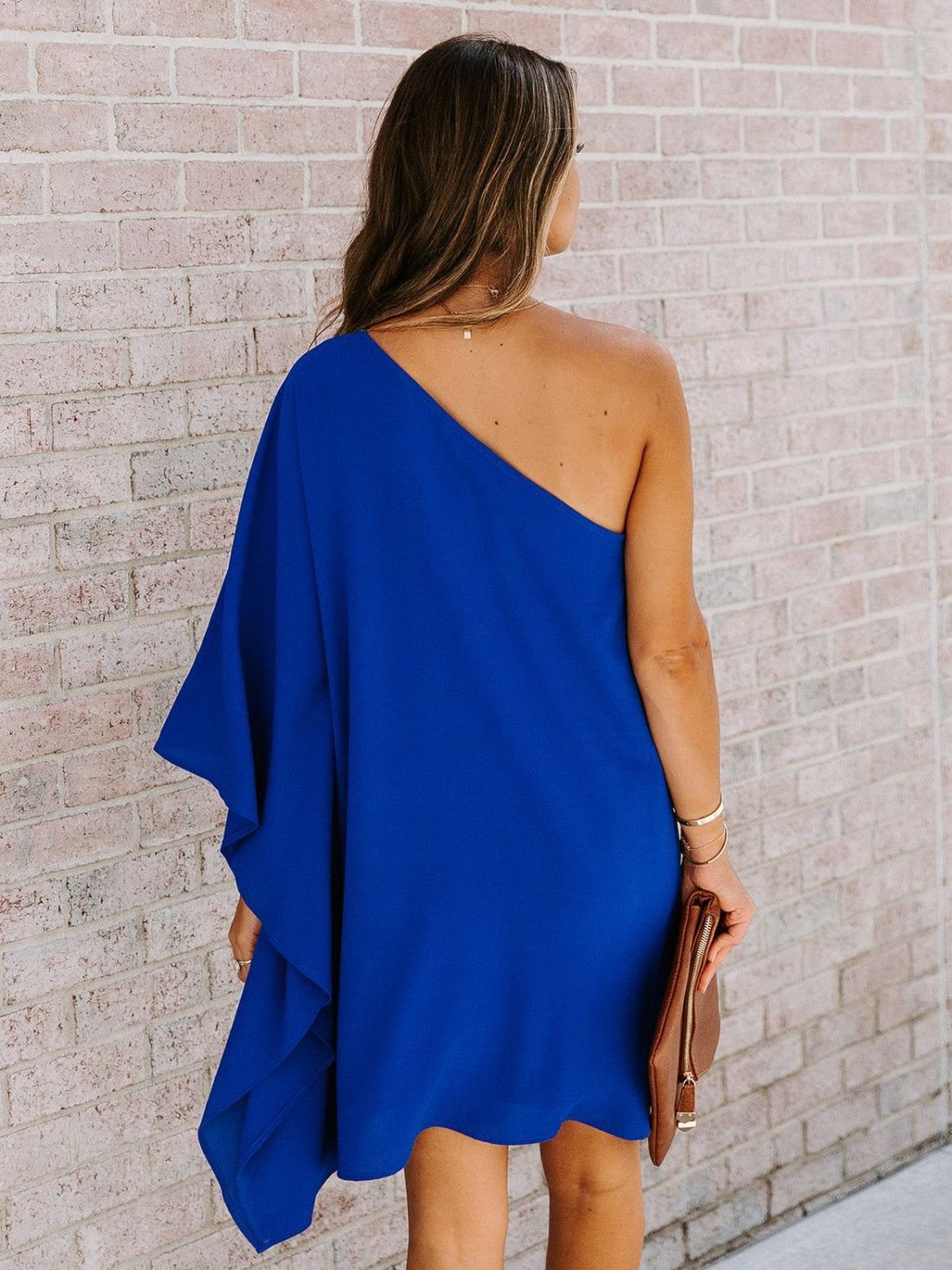 Single Shoulder Kimono Sleeve Mini Dress