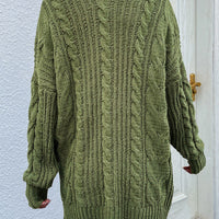 Cable-Knit Open Front Cardigan with Front Pockets