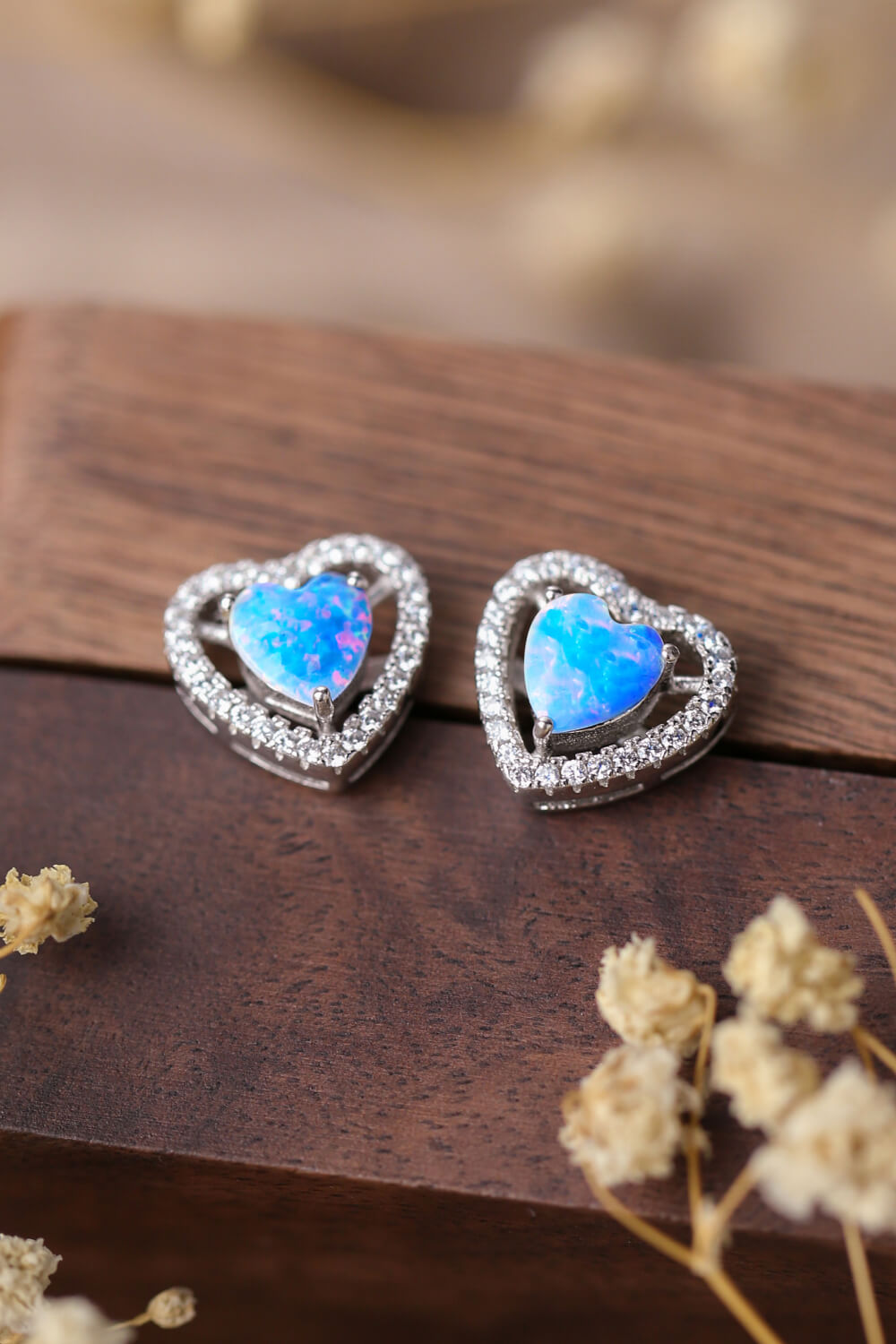 Bliss 925 Sterling Silver Opal Heart Stud Earrings