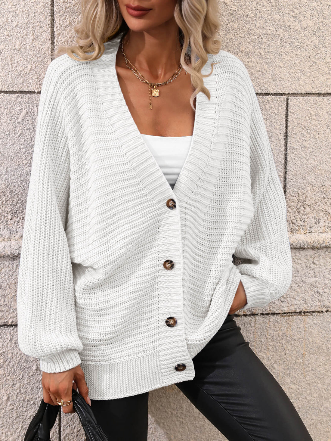 Casual but Classy Button Down Horizontal-Ribbing Longline Cardigan