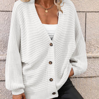 Casual but Classy Button Down Horizontal-Ribbing Longline Cardigan