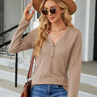 Cable-Knit Long Sleeve V-Neck T-Shirt