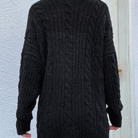 Cable-Knit Open Front Cardigan with Front Pockets