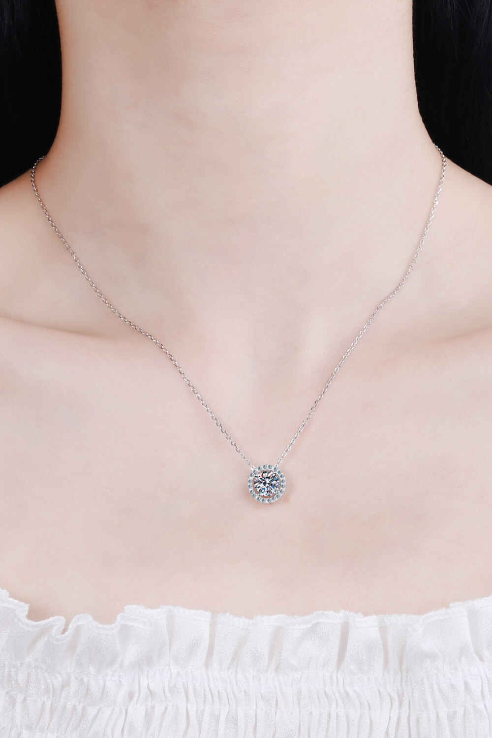 Engaged in Delight 1 Carat Moissanite Round Pendant Chain Necklace