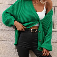 Casual but Classy Button Down Horizontal-Ribbing Longline Cardigan