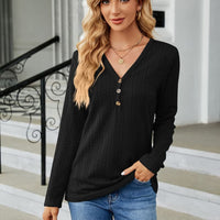 Cable-Knit Long Sleeve V-Neck T-Shirt