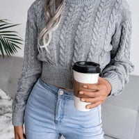 Cable-Knit Round Neck Cropped Sweater