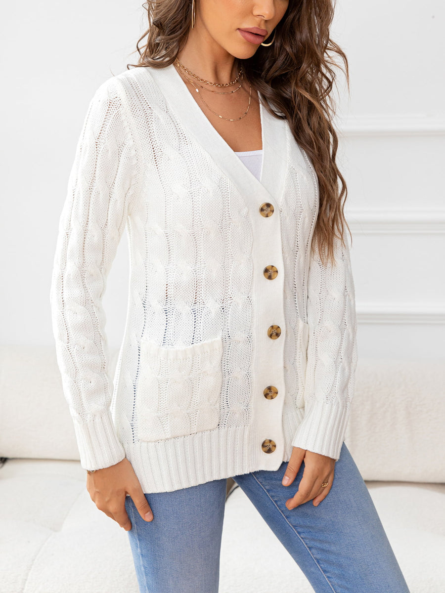 Work to Vacay Button Down Cable-Knit Cardigan