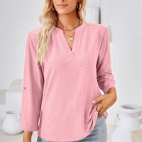 V-Neck Roll-Tap Sleeve Blouse