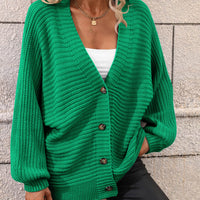 Casual but Classy Button Down Horizontal-Ribbing Longline Cardigan