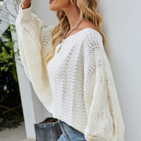 Openwork Boat Neck Dolman Sleeve Sweater