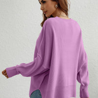 Exposed Seam Dropped Shoulder Slit Sweater