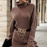 Turtleneck Dropped Shoulder Mini Sweater Dress