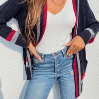 Open Front Striped Long Sleeve Cardigan