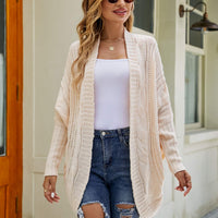 Mixed Knit Open Front Dolman Sleeve Cardigan